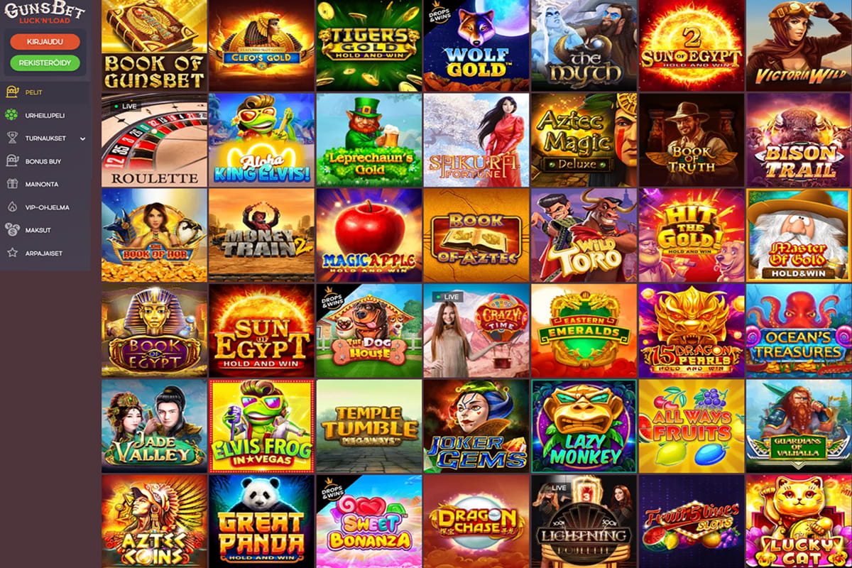 GunsBet Casino homepage interface and online casino games lobby